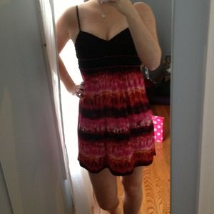 Pink and Black Spaghetti Strap Tie Dye Dress