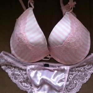 Pink striped bra with matching thong panties