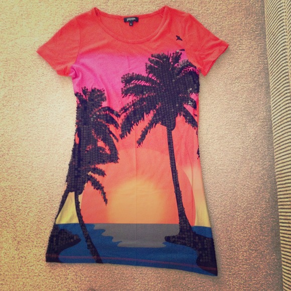 Bright dress with black sequined detailing