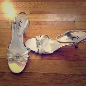 Silver shoes with a small heel, size 9!