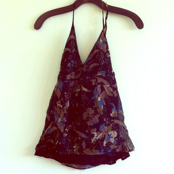 Black floral halter top