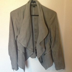 Zipper gray suede jacket.