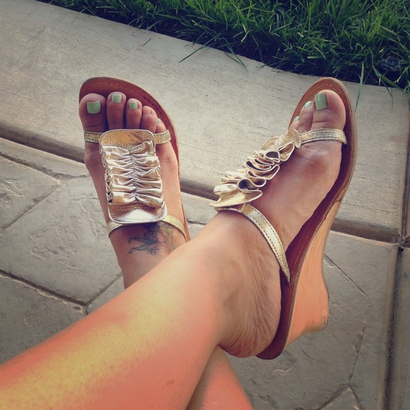 ⭕️sold bundle Gold wedged heels by Chinese laundry