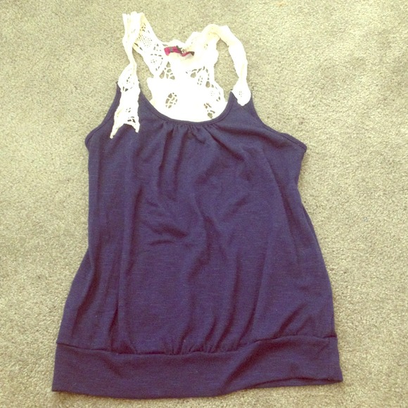 Blue Cotten tank top with heavy stitched lace back