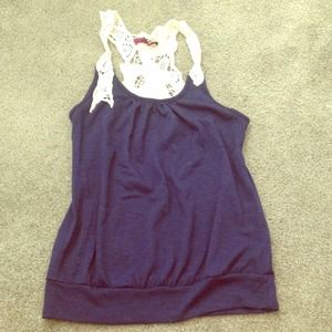 Blue Cotten tank top with heavy stitched lace back