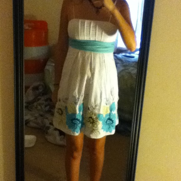 White blue and green flower dress