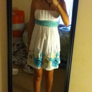 White blue and green flower dress