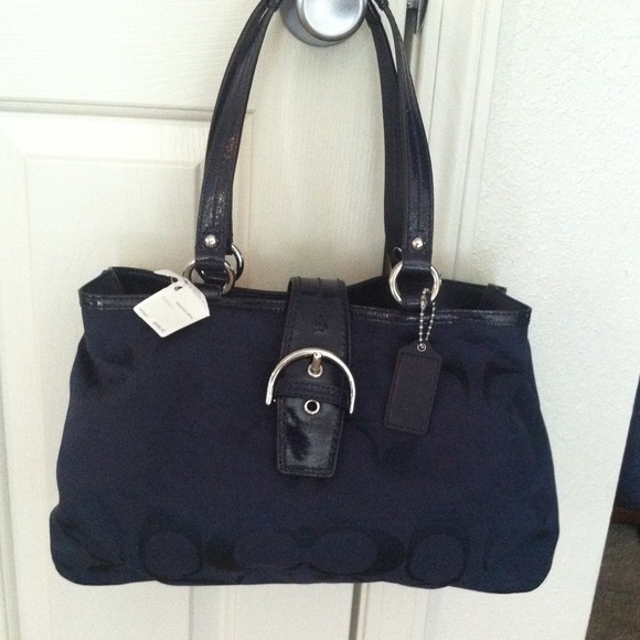 Navy Coach Soho Signature Handbag