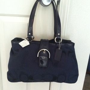 Navy Coach Soho Signature Handbag