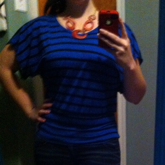 Sheer Back Blue and Black Striped top
