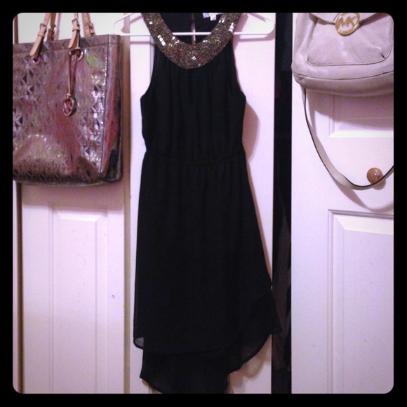 Black Chiffon High-Low dress with beading