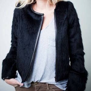 Smythe Box Jacket in black mohair and leather