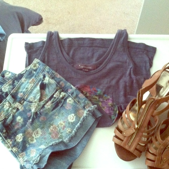Floral denim shorts