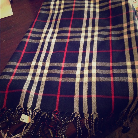 Burberry print plaid black & red scarf.
