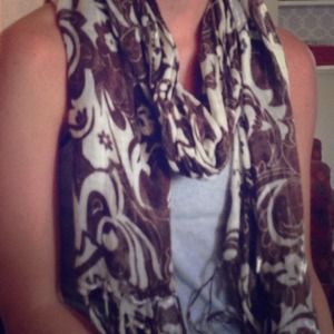 Brown/tan swirl & floral patterned scarf