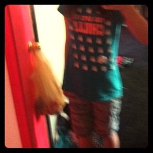 Green camo cargo shorts.