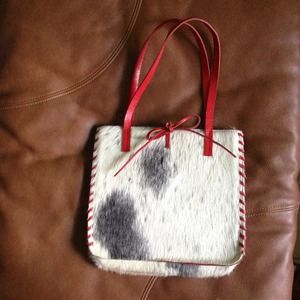 Authentic black & white animal hair handbag