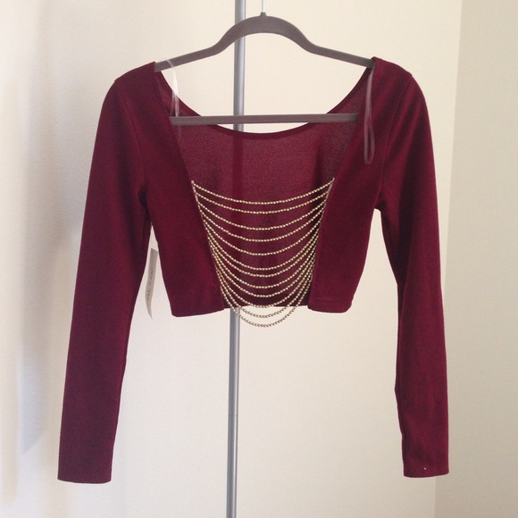 Tops - New - Wine Color Boho Beaded Back Croptop