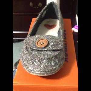 Grey speckled knit baby doll shoes...
