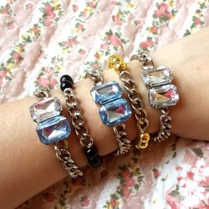 Silver metal chain Swarovski crystal bracelet