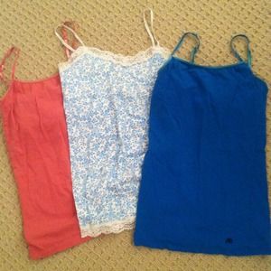3 aero tanks, pink, blue and blue floral