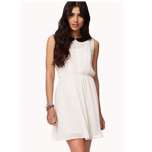 NEW cream and black chiffon Peter Pan collar dress