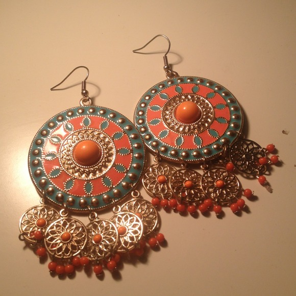 Orange and gold Circle Earrings