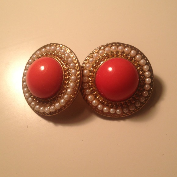 Coral and Gold Earrings