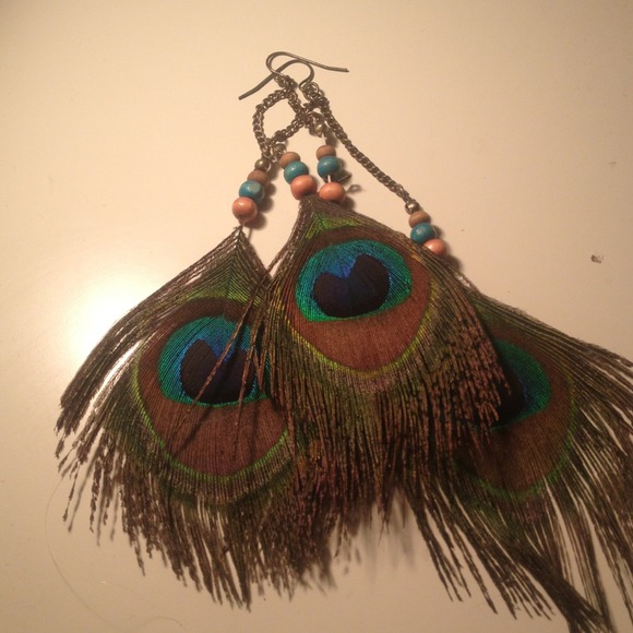 Real peacock feather earrings