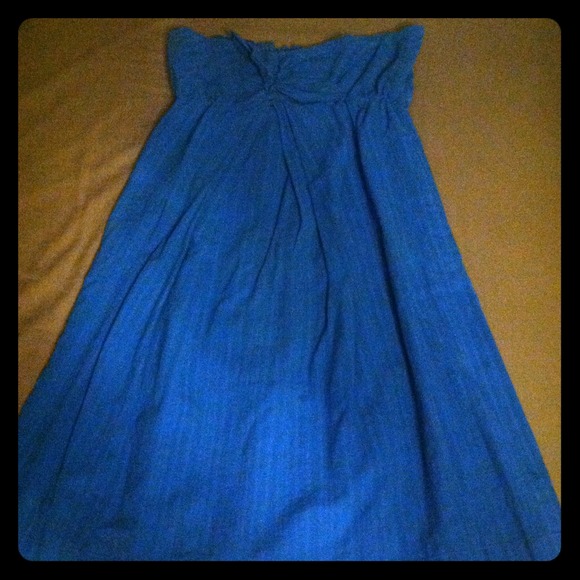 Turquoise blue strapless cotton dress