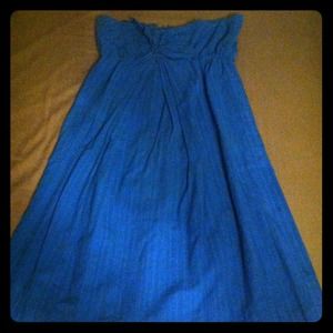 Turquoise blue strapless cotton dress