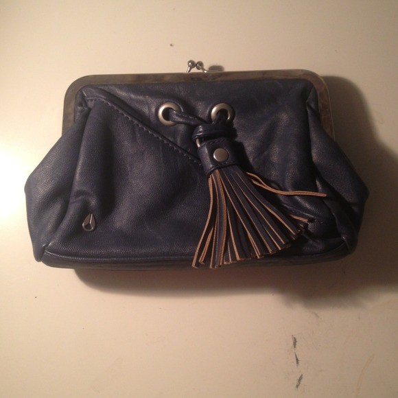 Blue leather clutch