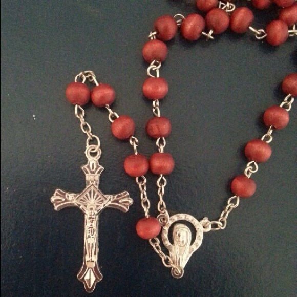 Scented wooden beads with cross and virgin Mary
