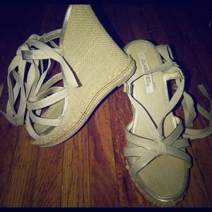 Beige Lace Up Wedge Sandals