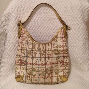 Authentic Coach Gold Tattersall Graffiti Purse