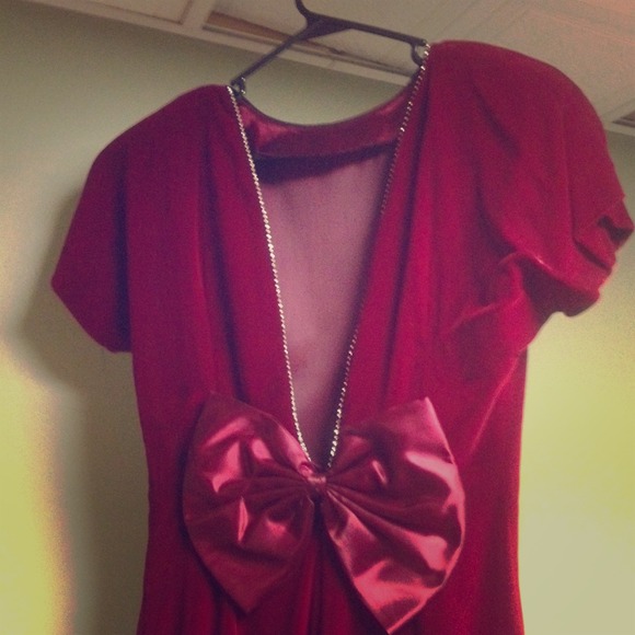 Maroon dress with gems to open back