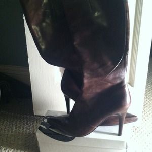 Chestnut brown leather knee-length boots