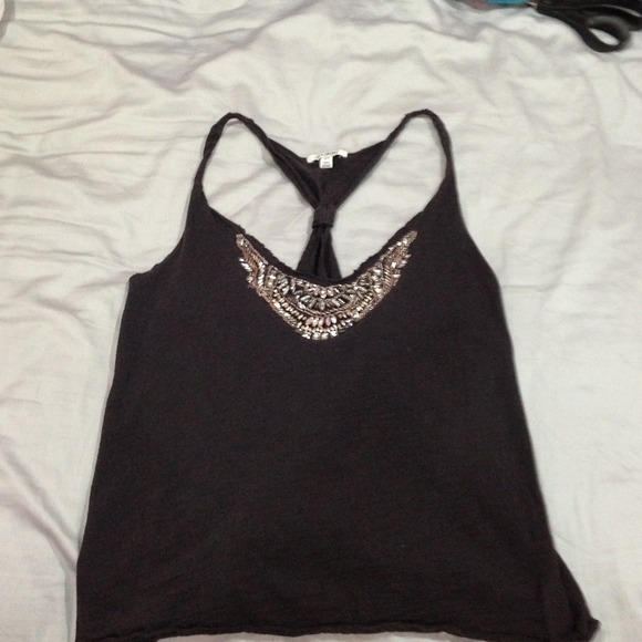 BlAck heritage tank with gems on neckline