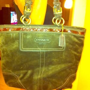 Brown suede coach tote