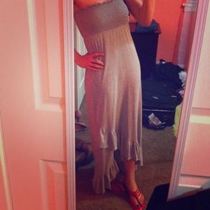 Grey maxi dress with a little bit of a high low!