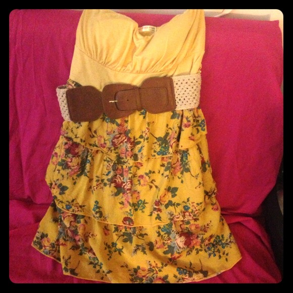Strapless floral dress w belt - Picture 1 of 1