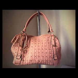 Peach gold studded handbag
