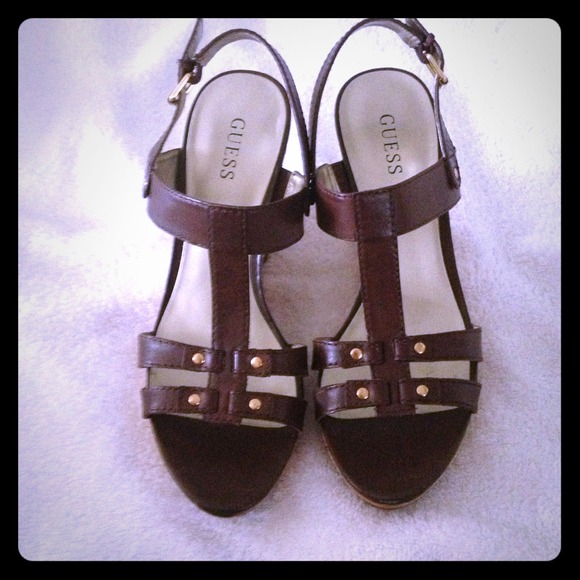 Guess size 8.5 wedges. Brown leather
