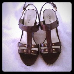 Guess size 8.5 wedges. Brown leather