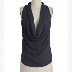 NWOT-Sheer deep blue top w plunging neckline in SM