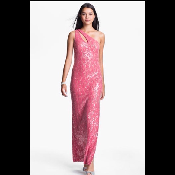 Aidan Mattox Pink Sequin One Shoulder Dress