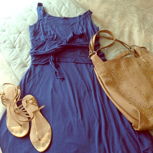 Three Dots Royal Blue Jersey Dress w/ Wrap Waist