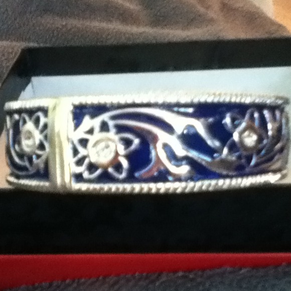 Silver and blue bangle bracelet