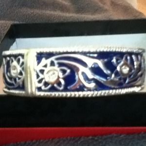 Silver and blue bangle bracelet