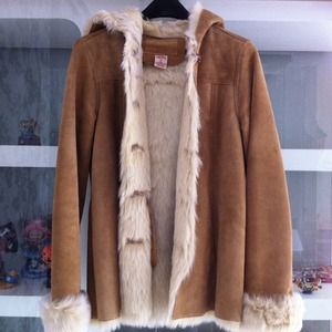 Abercrombie Vintage Leather Suede Fur Coat Size M